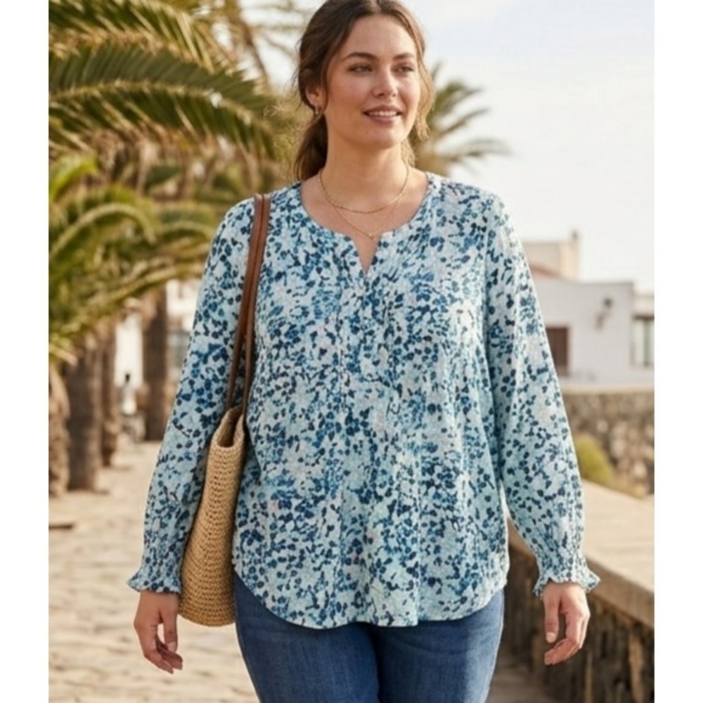 LOFT Women Floral Print Tunic Top Flowy Blouse Size 18 Boho Cottagecore Feminine